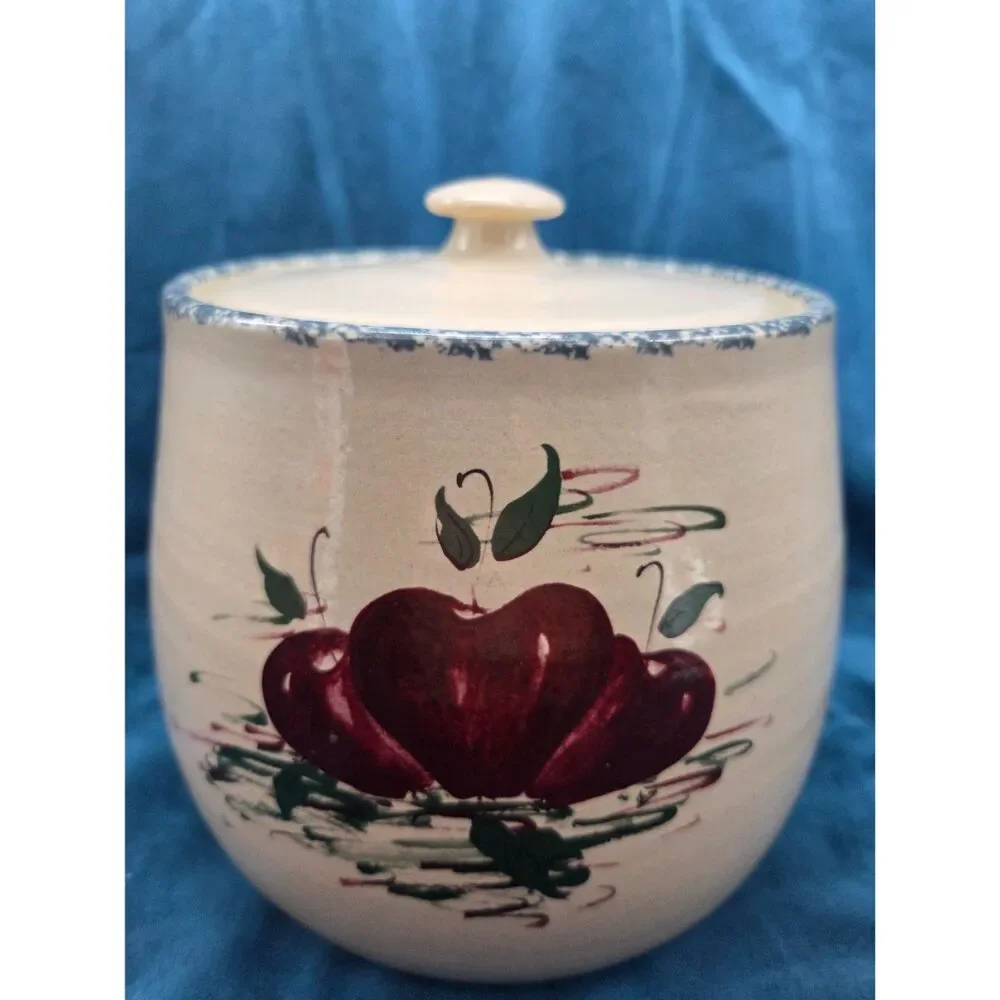 Casey Pottery Stoneware Spongeware and apple covered crock/canister